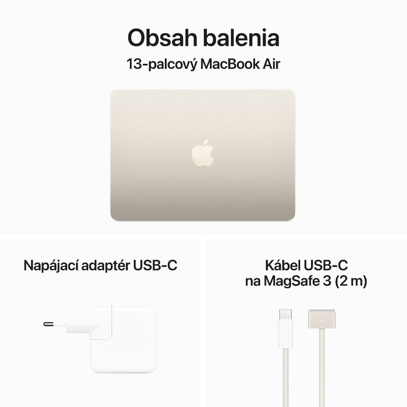 13-palcový MacBook Air: Apple M3 čip s 8jadrovým CPU a 10jadrovým GPU, 16GB RAM, 512GB SSD - Hviezdne biela