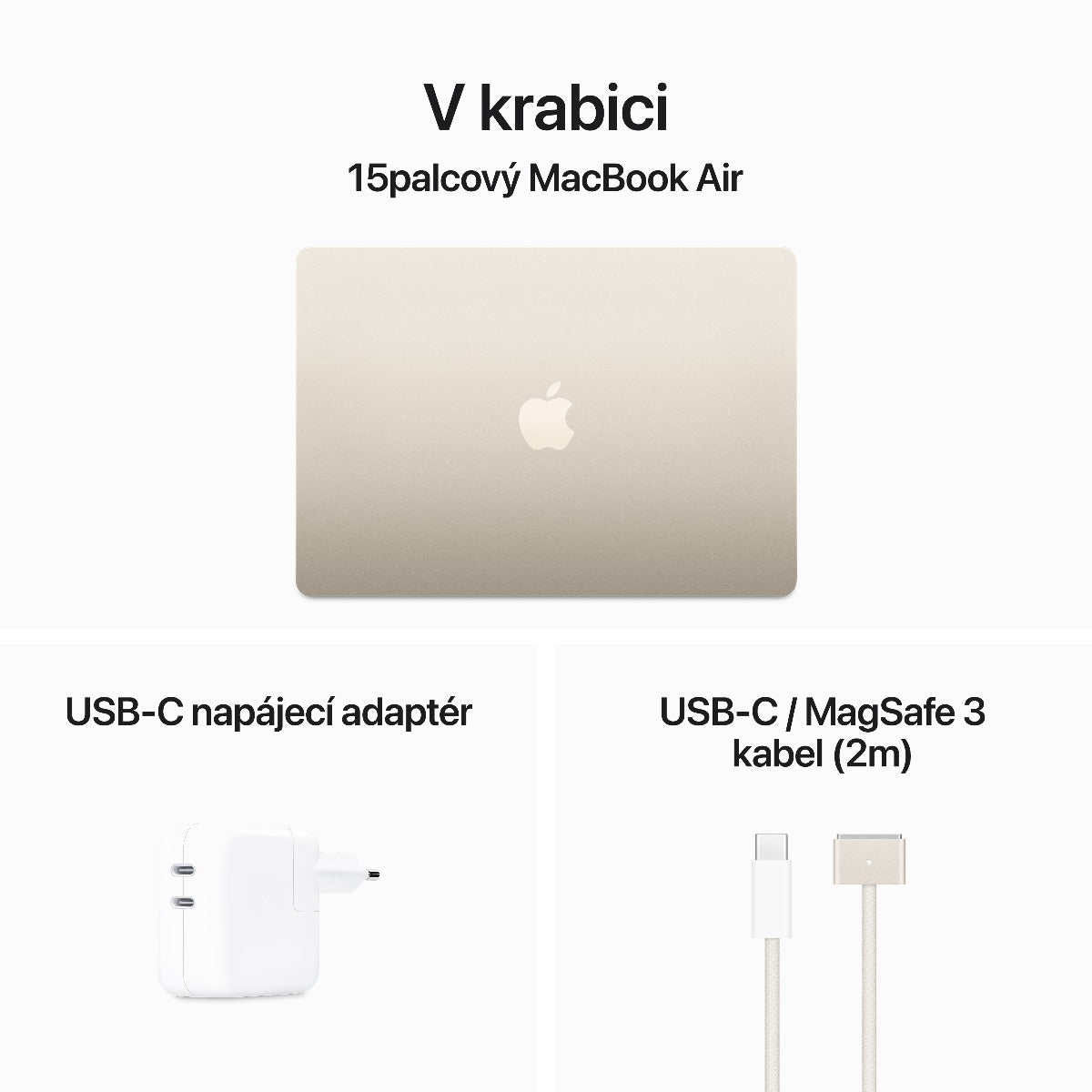 MacBook Air 15,3", Apple M3 8jádrové CPU, 10jádrové GPU, 8GB, 512GB SSD, CZ - hvězdně bílý