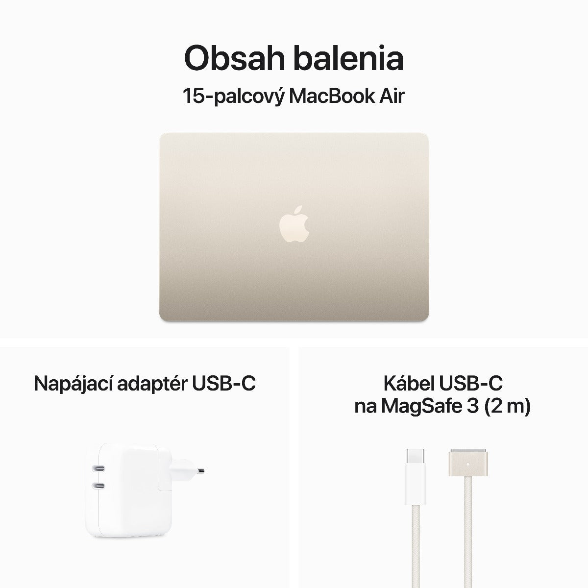 15-palcový MacBook Air: Apple M3 čip s 8jadrovým CPU a 10jadrovým GPU, 8GB RAM, 256GB SSD - Hviezdne biela