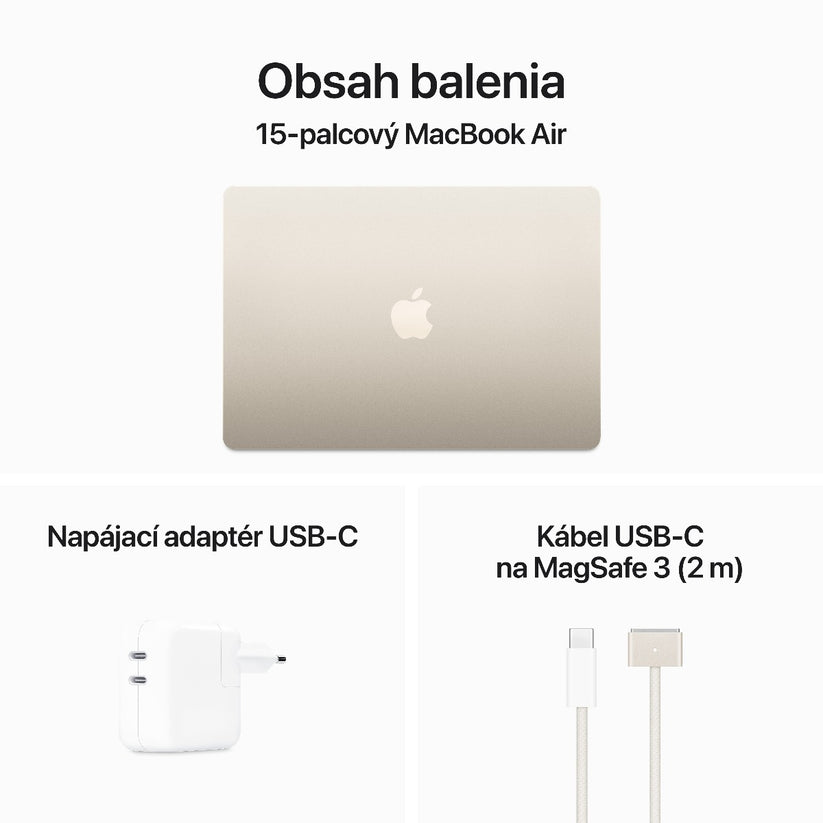 15-palcový MacBook Air: Apple M3 čip s 8jadrovým CPU a 10jadrovým GPU, 8GB RAM, 256GB SSD - Hviezdne biela