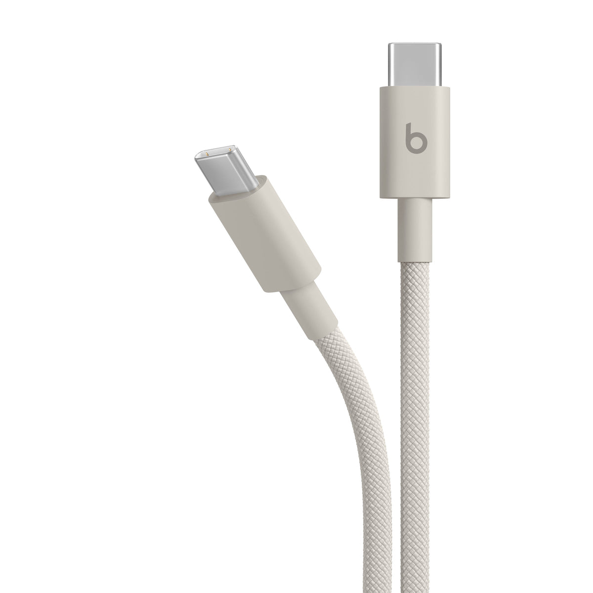 Opletený kábel Beats USB-C/USB-C 1,5 m – béžový – detail oboch konektorov