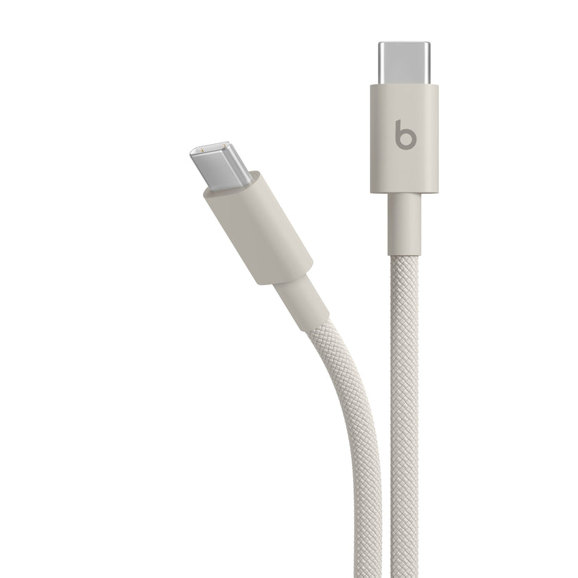 Opletený kábel Beats USB-C/USB-C 1,5 m – béžový – detail oboch konektorov