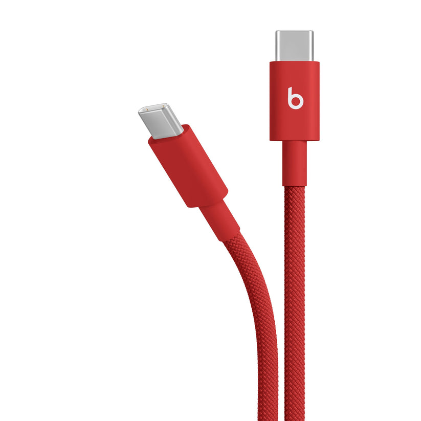 Opletený kábel Beats USB-C/USB-C 1,5 m – červený – detail oboch konektorov