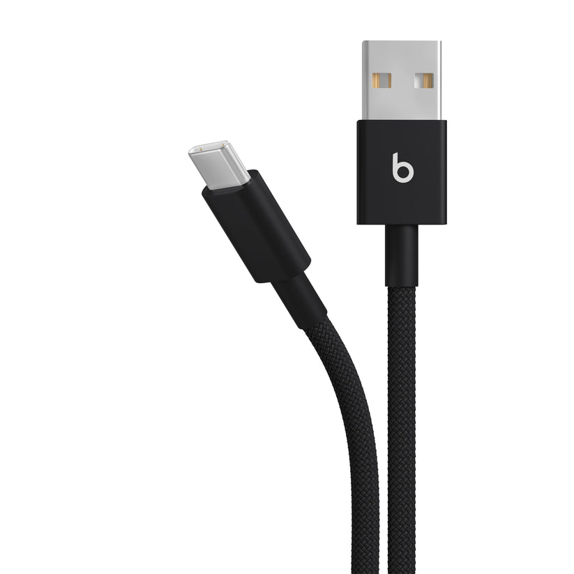 Opletený kábel Beats USB-A/USB-C 1,5 m – čierny – detail oboch konektorov