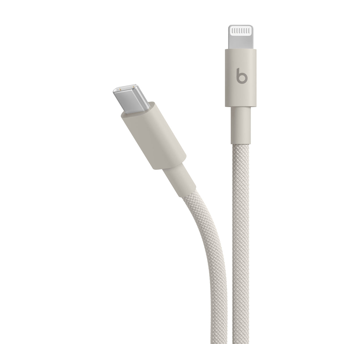 Opletený kábel Beats USB-C/Lightning 1,5 m – béžový – detail oboch konektorov
