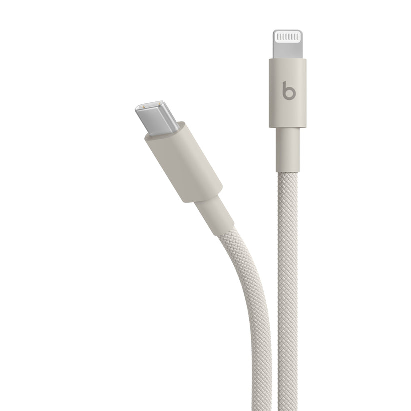 Opletený kábel Beats USB-C/Lightning 1,5 m – béžový – detail oboch konektorov
