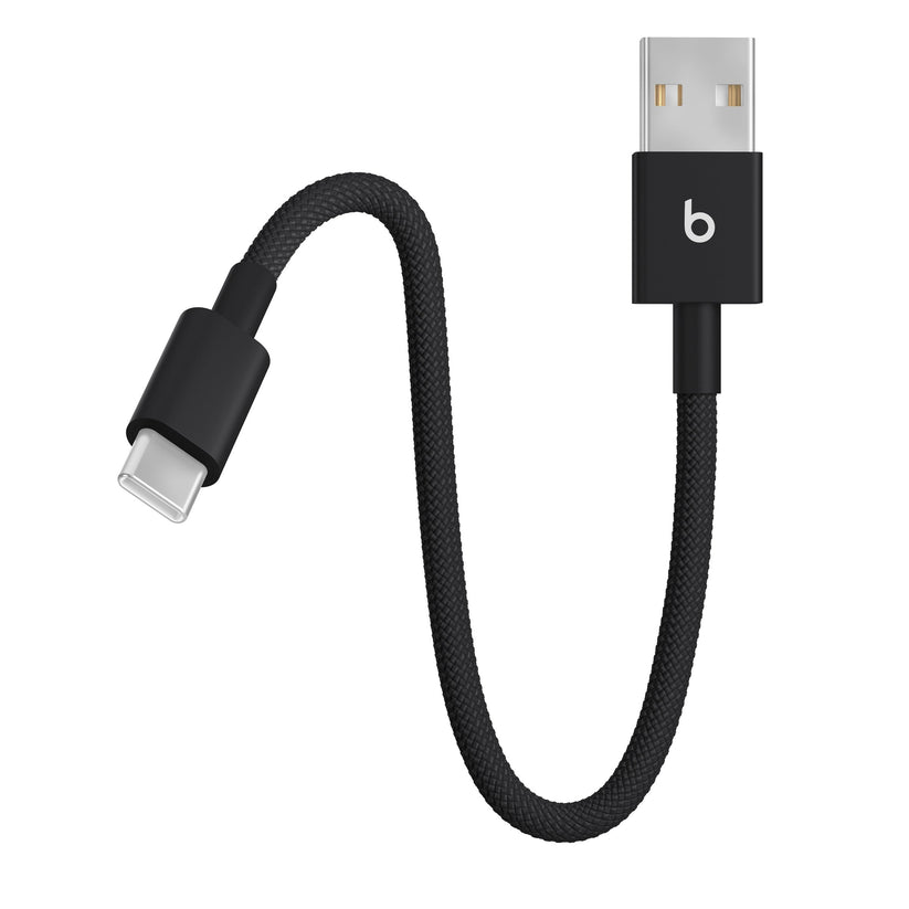 Opletený kábel Beats USB-A/USB-C 20 cm – čierny – detail oboch konektorov