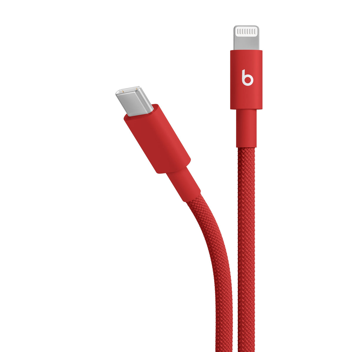 Opletený kábel Beats USB-C/Lightning 1,5 m – červený – detail oboch konektorov