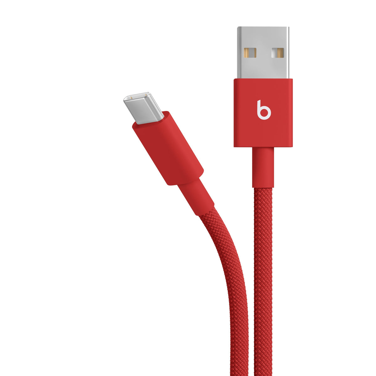 Opletený kábel Beats USB-A/USB-C 1,5 m – červený – detail oboch konektorov