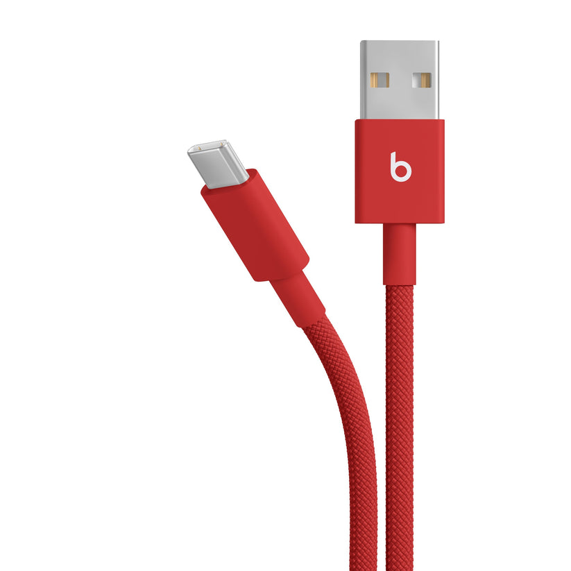 Opletený kábel Beats USB-A/USB-C 1,5 m – červený – detail oboch konektorov