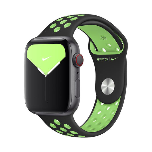 Apple Watch 44mm Nike Band:  Black/Lime Blast Nike Sport Band - Regular (Seasonal Spring2020)