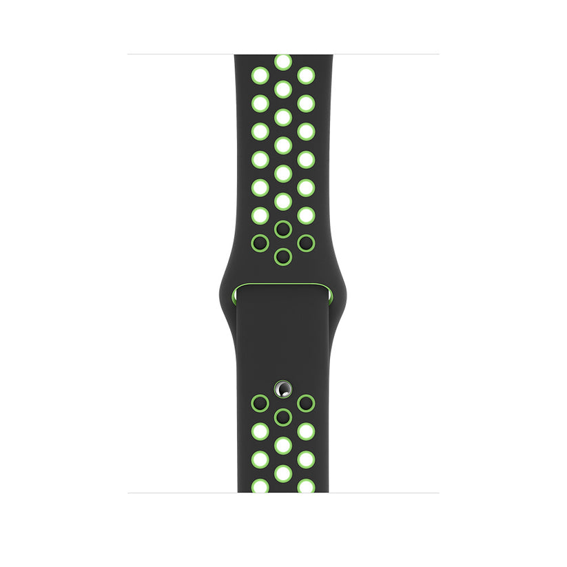 Apple Watch 44mm Nike Band:  Black/Lime Blast Nike Sport Band - Regular (Seasonal Spring2020)