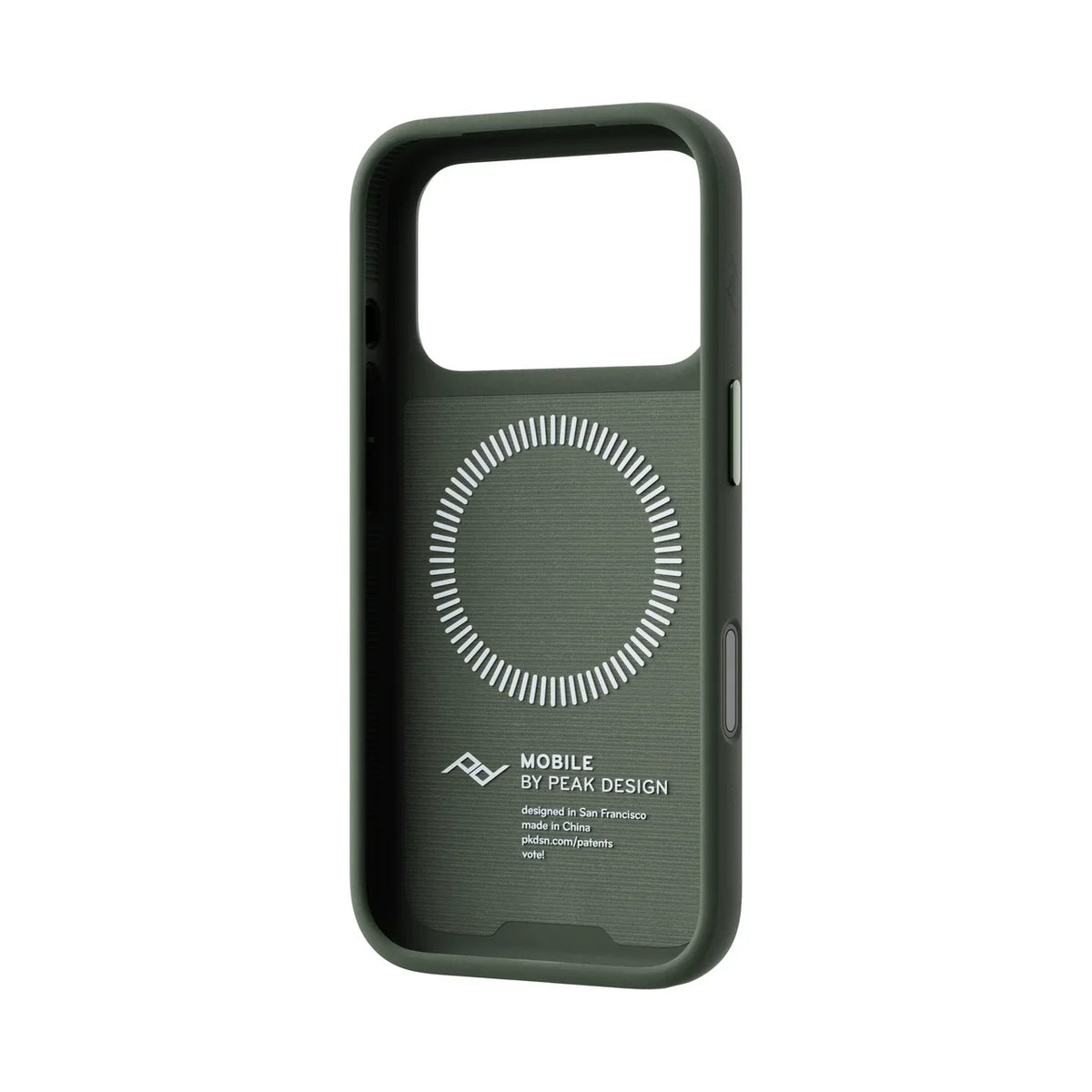 Kryt s pútkom Peak Design Everyday Case SlimLink pre iPhone 18 Pro – šalviovo zelený – šikmý pohľad zvnútra
