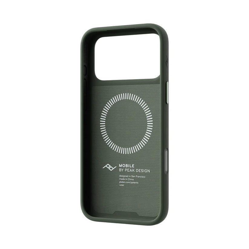 Kryt s pútkom Peak Design Everyday Case SlimLink pre iPhone 18 Pro Max – šalviovo zelený – šikmý pohľad zvnútra