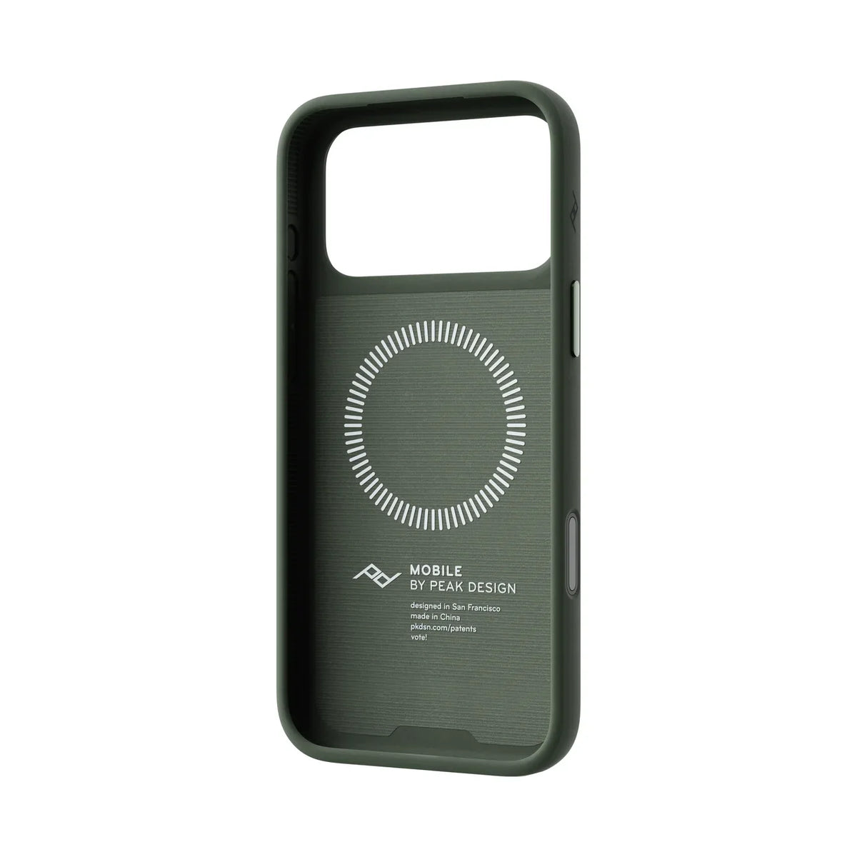 Kryt s pútkom Peak Design Everyday Case pre iPhone 18 Pro Max – šalviovo zelený – šikmý pohľad zvnútra