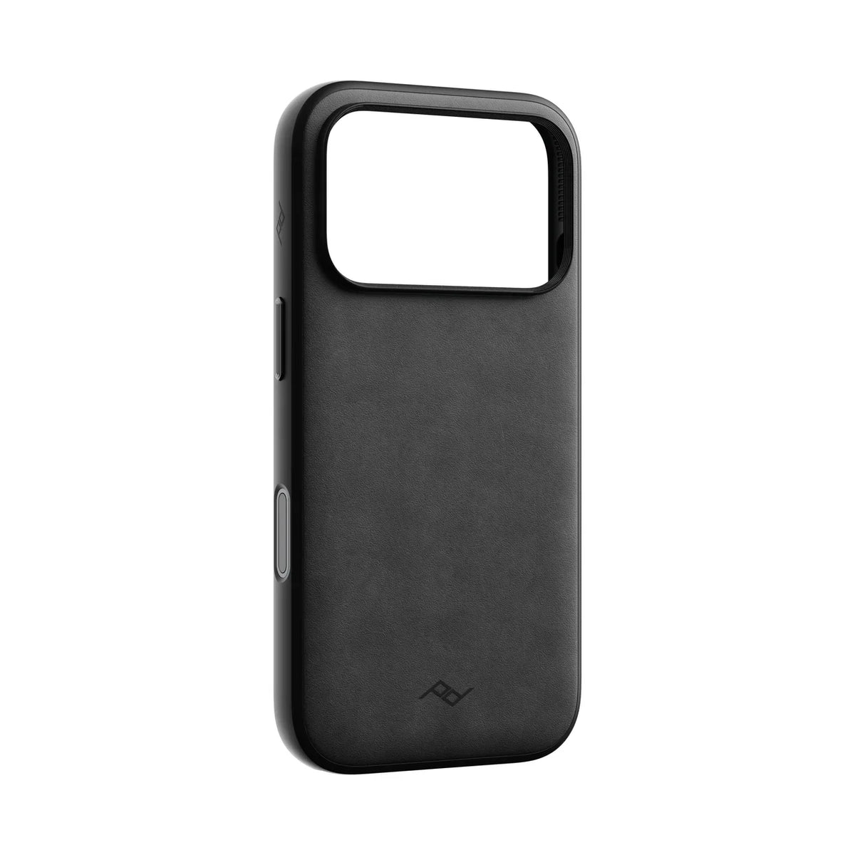 Kožený kryt Peak Design Everyday Case pre iPhone 18 Pro – čierny – šikmý pohľad zozadu