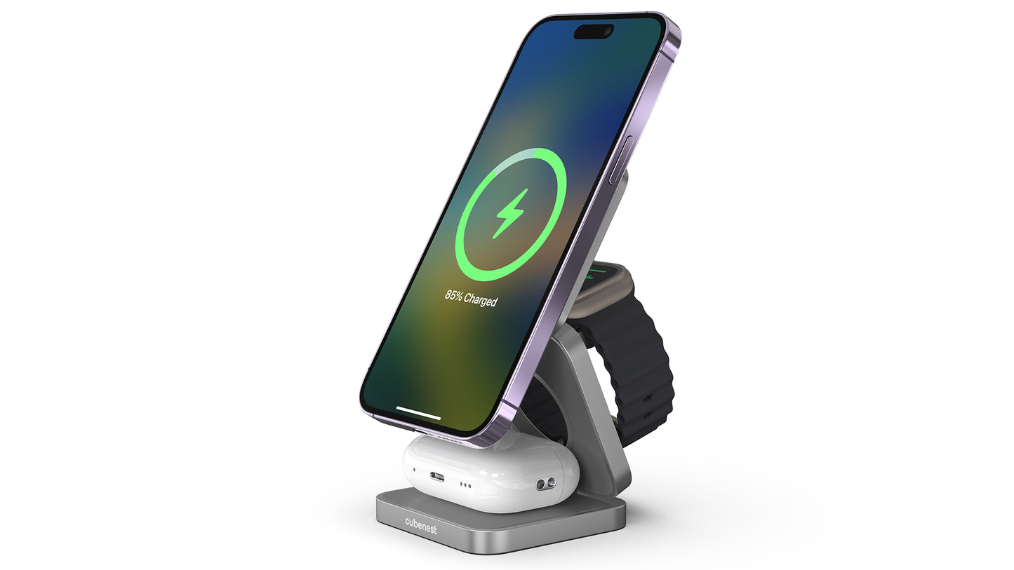 Cubenest 3v1 magnetická bezdrôtová nabíjačka S312 Fold Pro - šedá