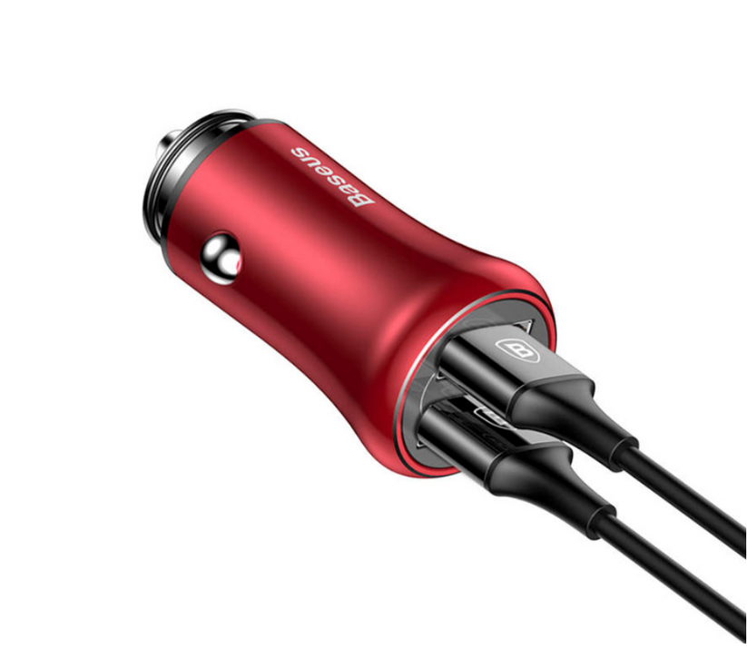 Baseus Gentleman 4.8A Dual-USB Car Charger - Red