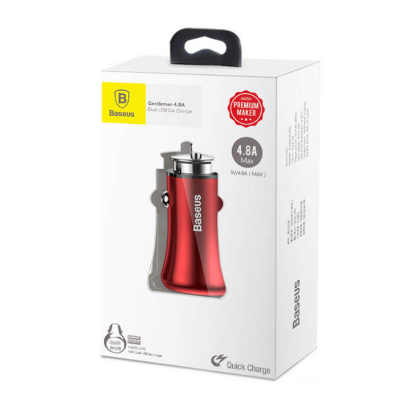 Baseus Gentleman 4.8A Dual-USB Car Charger - Red