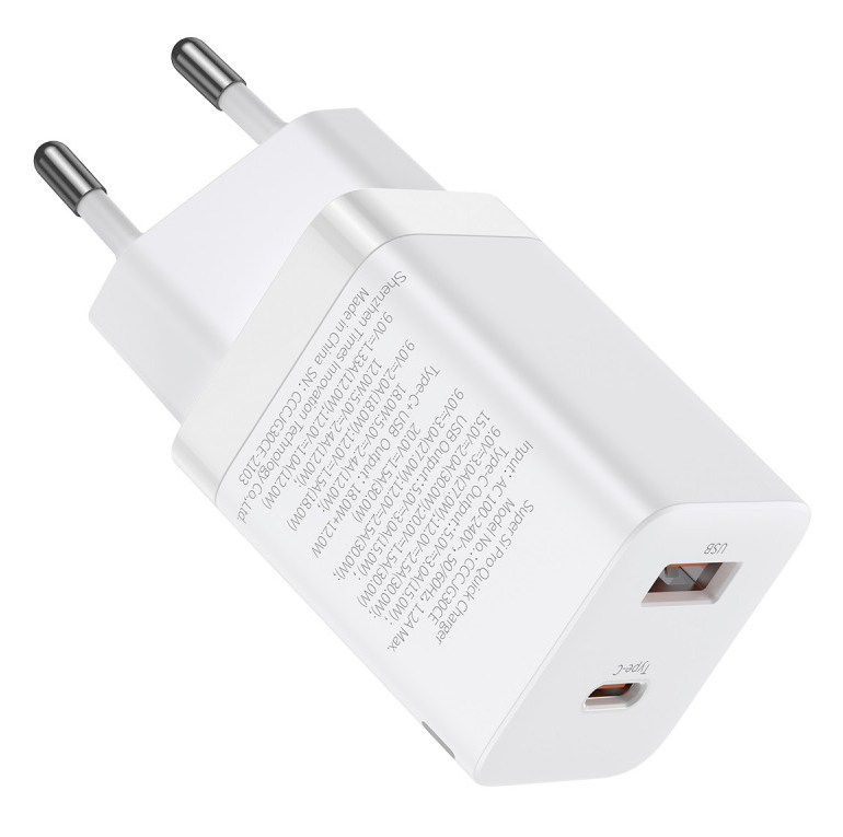 Baseus Super Si Pro Quick Charger USB + USB-C 30W - White