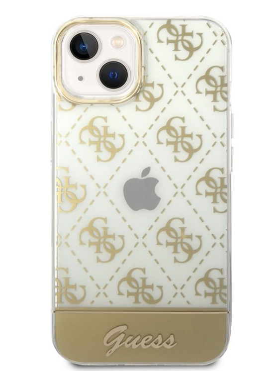 Puzdro Guess PC/TPU Peony Glitter Script Logo pre iPhone 14 Plus - Gold