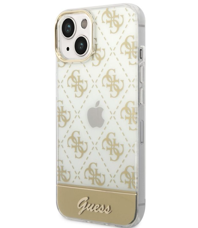 Puzdro Guess PC/TPU Peony Glitter Script Logo pre iPhone 14 Plus - Gold