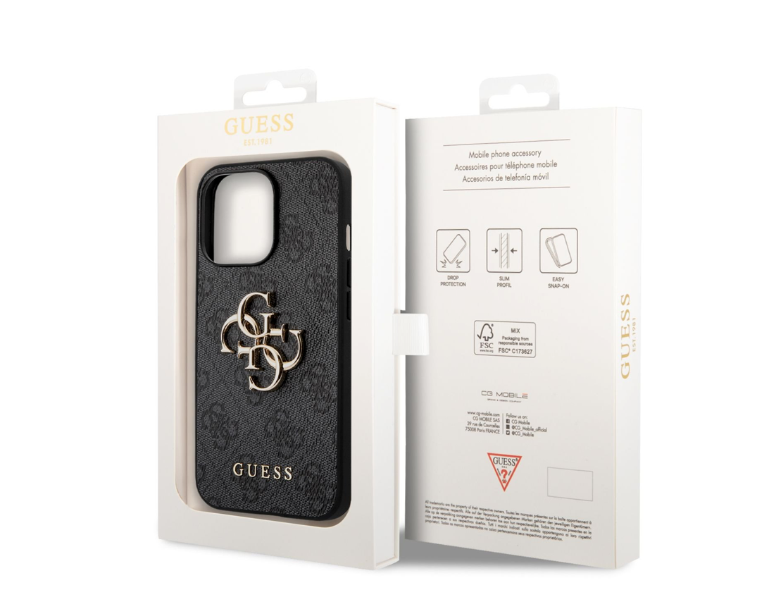 Guess PU 4G Metal Logo Case pre iPhone 14 Pro Max - Grey