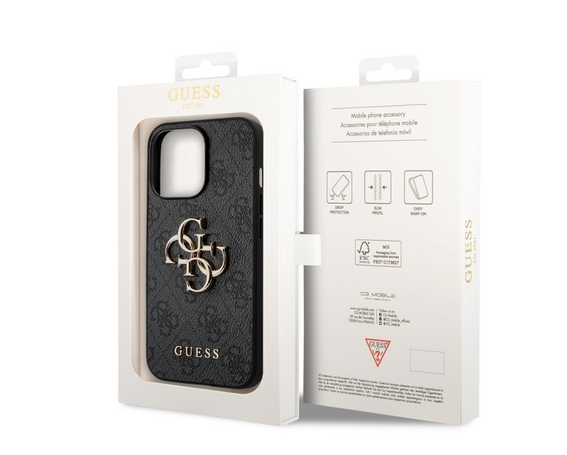 Guess PU 4G Metal Logo Case pre iPhone 14 Pro Max - Grey