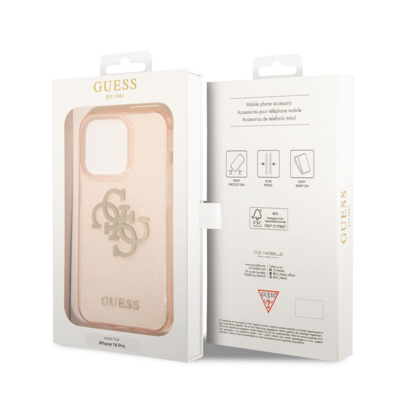 Guess TPU obal Big 4G Full Glitter pre iPhone 14 Pro Max - Gold