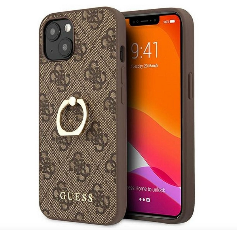 Guess PU Ring Case for iPhone 13 mini Brown