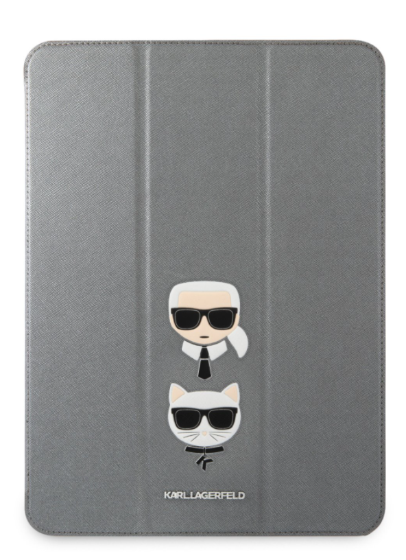 KLFC12OCHG Karl Lagerfeld Choupette Head Saffiano Pouzdro pro iPad Pro 12.9 Silver