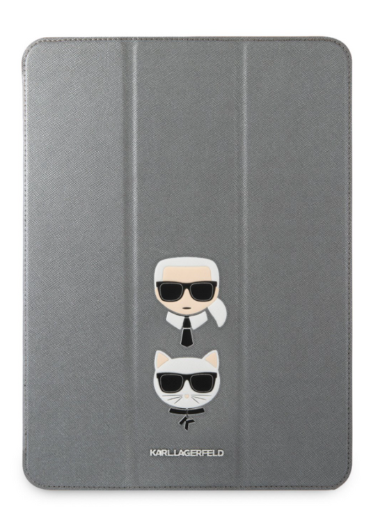KLFC12OCHG Karl Lagerfeld Choupette Head Saffiano Pouzdro pro iPad Pro 12.9 Silver