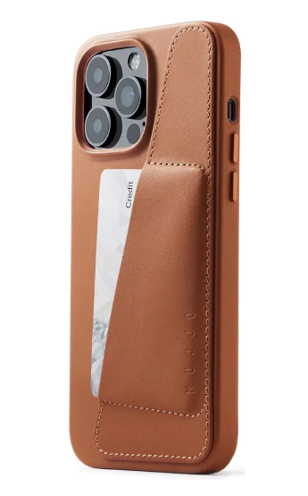 Mujjo Full Leather Wallet Case for iPhone 14 Plus Tan