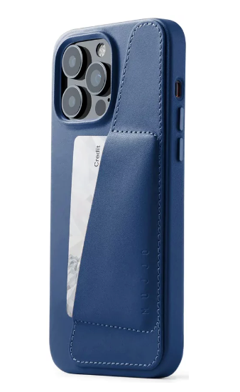 Mujjo Full Leather Wallet Case for iPhone 14 Monaco Blue