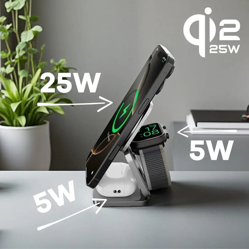 Cubenest 3v1 Qi2.2 Skladacia bezdrôtová magnetická nabíjačka SQ312 Ultra - sivá - iSTYLE.sk