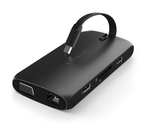 Satechi USB-C On-the-go Multiport adapter (1xHDMI, 1xVGA, 1x USB-C PD, 1xGigabit Ethernet, 2x USB-A, 1xUSB-C, Micro/SD) - Black