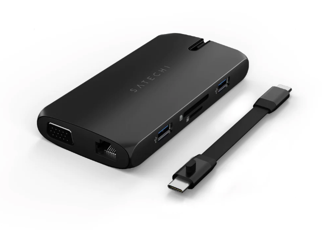 Satechi USB-C On-the-go Multiport adapter (1xHDMI, 1xVGA, 1x USB-C PD, 1xGigabit Ethernet, 2x USB-A, 1xUSB-C, Micro/SD) - Black
