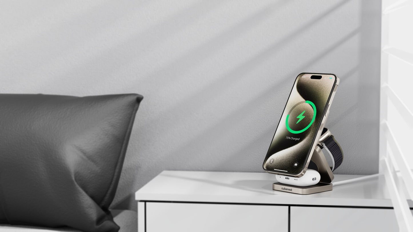 Magnetická bezdrôtová nabíjačka Cubenest Qi2 3v1 SQ312 Fold Pro Titanium