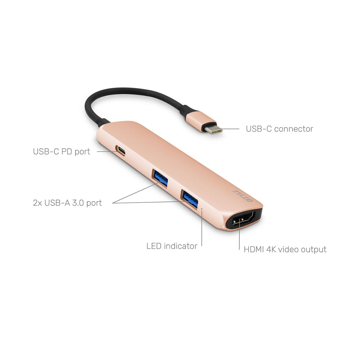 USB-C Hub adaptér iSTYLE - zlatý / čierny