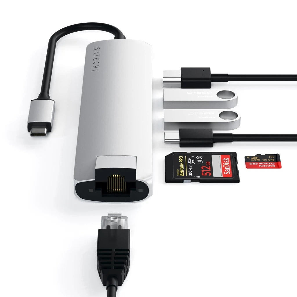 Satechi Slim Aluminum Type-C Multi-Port Adapter- strieborný