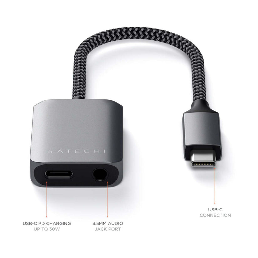 Satechi USB-C to 3.5mm Audio & PD Adapter - Space Gray
