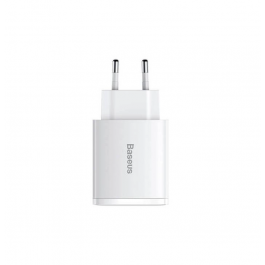 Baseus Compact Quick Charger, 2xUSB, USB-C, PD, 3A, 30W - White
